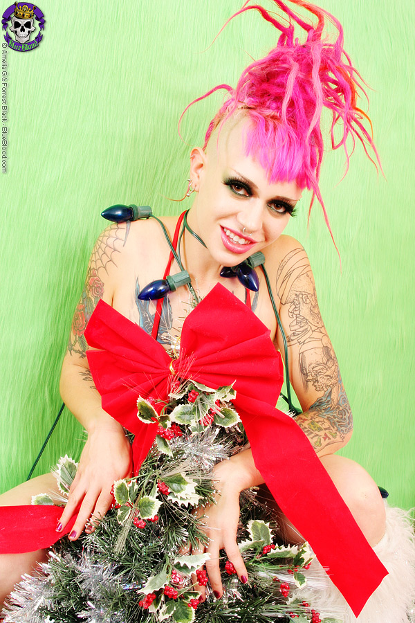 Tattooed Pierced And Shaved Punk Christmas Babe  